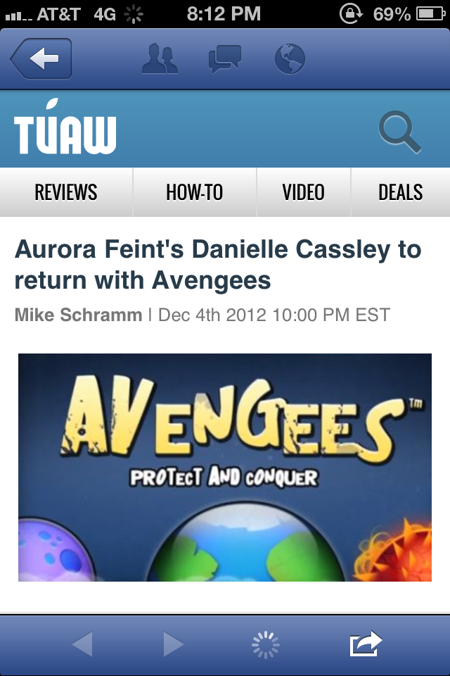 TUAW (The Unofficial Apple Weblog) article featuring Avengees game review